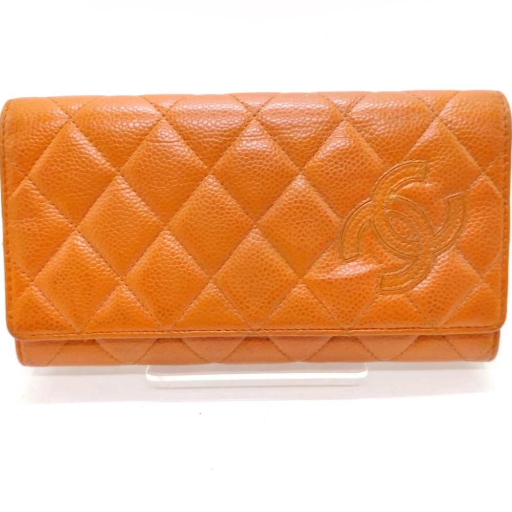 CHANEL Orange Quilted Leather Wallet